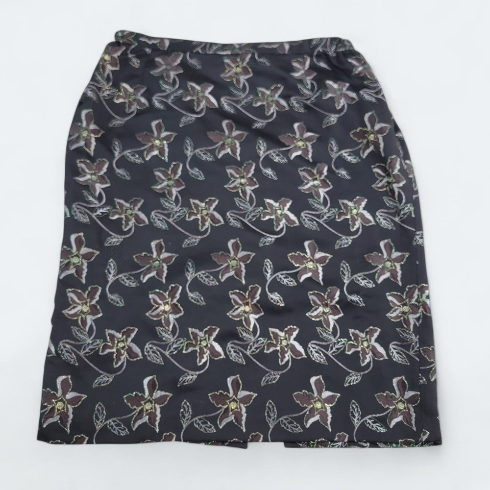 Elite Champagne Floral Black Skirt Size 26 Metallic Dressy Evening Holidays